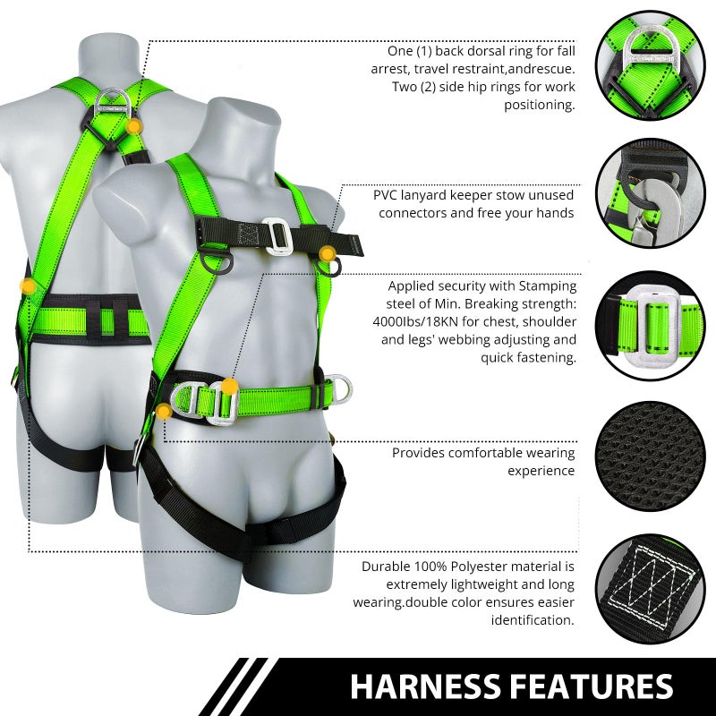 TT TRSMIMA Safety Harness Fall Protection Kit: Full Body Roofing harnesses with Shock Absorbing Lanyard - Updated Comfortable Waist Pad - Image 4